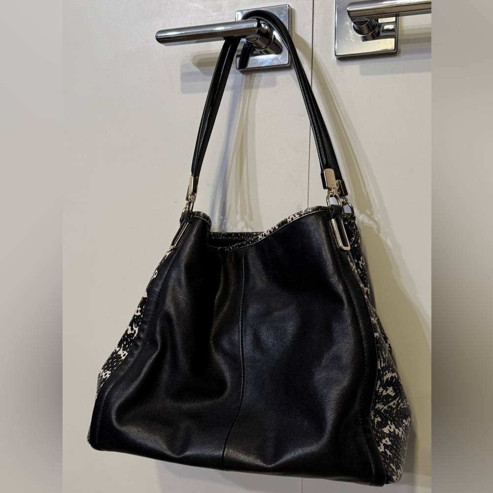 EUC Coach Black Madison Phoebe Shoulder Bag with python-print side panels - Picture 3 of 15